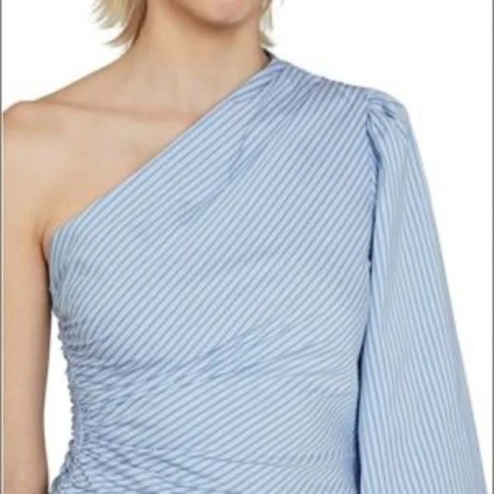BCBGMaxAzria Blue Striped Ruched Poplin Top Size Small - Picture 15 of 15